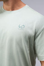 Detail Front View Of Green Stonewash TLF TM Dura Cotton Oversized Tee