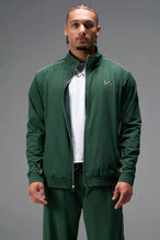 Front View of Green TLF Track Jacket (Men’s GTS Gym-To-Street Edition) with mesh lining, reflective piping, and premium trims for all-day Gym-To-Street wear. 