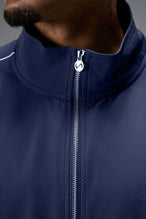 Front View of Blue TLF Track Jacket (Men’s GTS Gym-To-Street Edition) with mesh lining, reflective piping, and premium trims for all-day Gym-To-Street wear. 