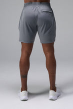 Back View of Gray TLF Train Element 7 Inch Shorts featuring a 7 inch in seam and side zipper pockets designed for optimal performance