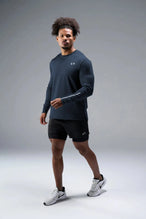 Front View of Blue TLF Infi-Dry Long Sleeve, crafted with our custom swole fit and utilizing our infi-dry fabric technology 