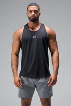 Front View of Black TLF Infi Dry Stringer Tank featuring a physique enhancing design in our advanced Infi-Dry DNA fabric technology