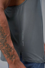 Detail Side View of Gray TLF Infi Dry Stringer Tank featuring a physique enhancing design in our advanced Infi-Dry DNA fabric technology