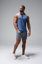 Front View of Blue TLF Infi Dry Stringer Tank featuring a physique enhancing design in our advanced Infi-Dry DNA fabric technology