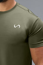 Front View of Green TLF Infi-Dry Swole Tee, crafted with our custom swole fit and utilizing our infi-dry fabric technology 