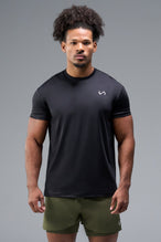 Front View of Black TLF Infi-Dry Swole Tee, crafted with our custom swole fit and utilizing our infi-dry fabric technology 