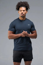 Front View of Blue TLF Infi-Dry Swole Tee, crafted with our custom swole fit and utilizing our infi-dry fabric technology 