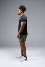 Side View of Black TLF Infi-Dry Swole Tee, crafted with our custom swole fit and utilizing our infi-dry fabric technology 