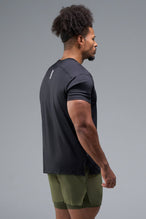 Side View of Black TLF Infi-Dry Swole Tee, crafted with our custom swole fit and utilizing our infi-dry fabric technology 
