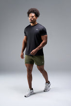 Front View of Black TLF Infi-Dry Swole Tee, crafted with our custom swole fit and utilizing our infi-dry fabric technology 