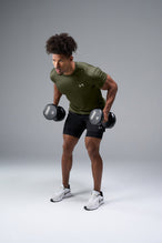Front View of Green TLF Infi-Dry Swole Tee, crafted with our custom swole fit and utilizing our infi-dry fabric technology 