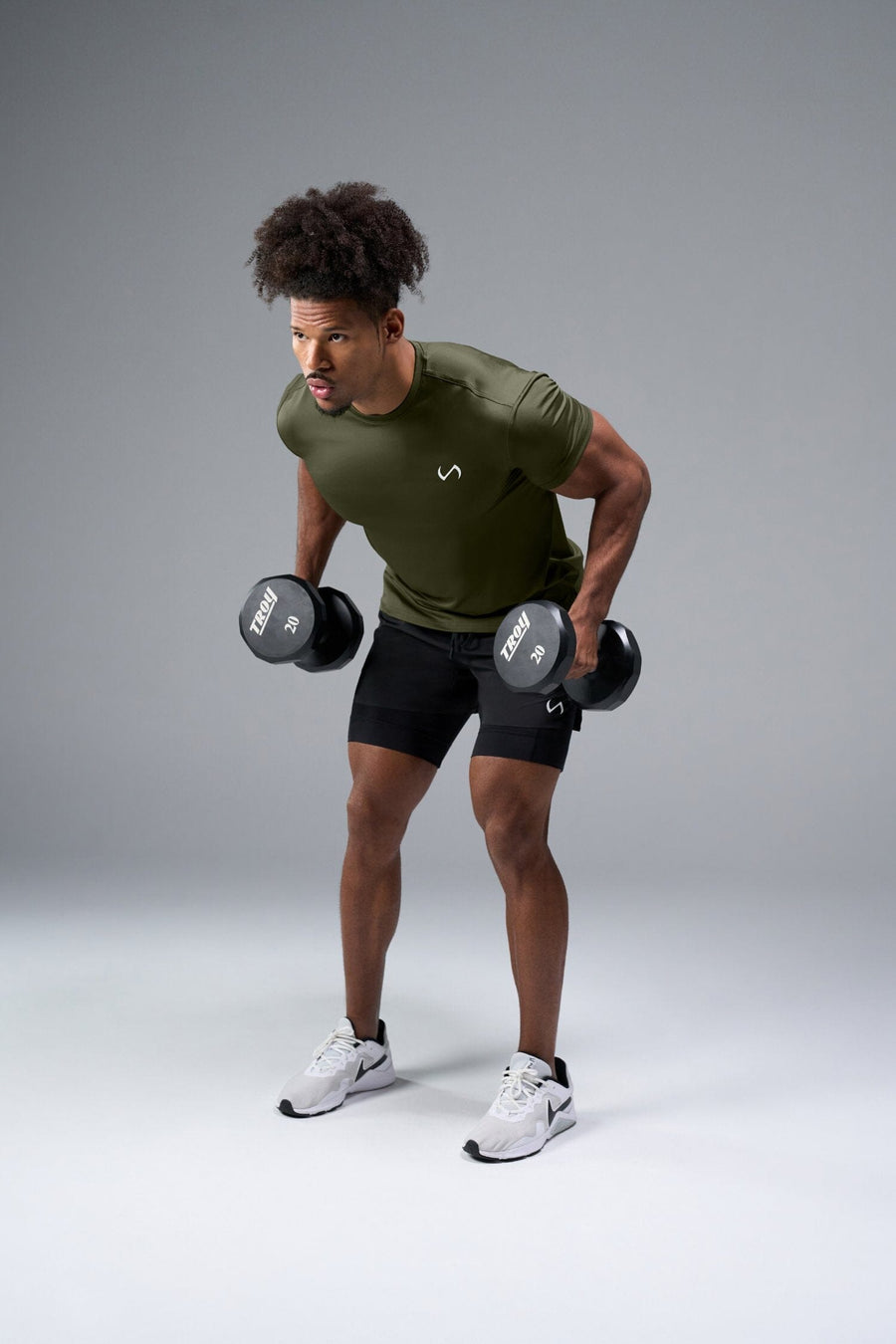 Front View of Green TLF Infi-Dry Swole Tee, crafted with our custom swole fit and utilizing our infi-dry fabric technology 