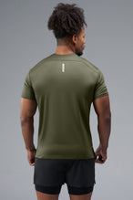 Back View of Green TLF Infi-Dry Swole Tee, crafted with our custom swole fit and utilizing our infi-dry fabric technology 
