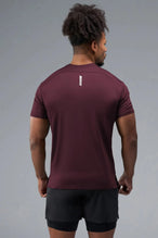 Side View of Maroon TLF Infi-Dry Swole Tee, crafted with our custom swole fit and utilizing our infi-dry fabric technology 