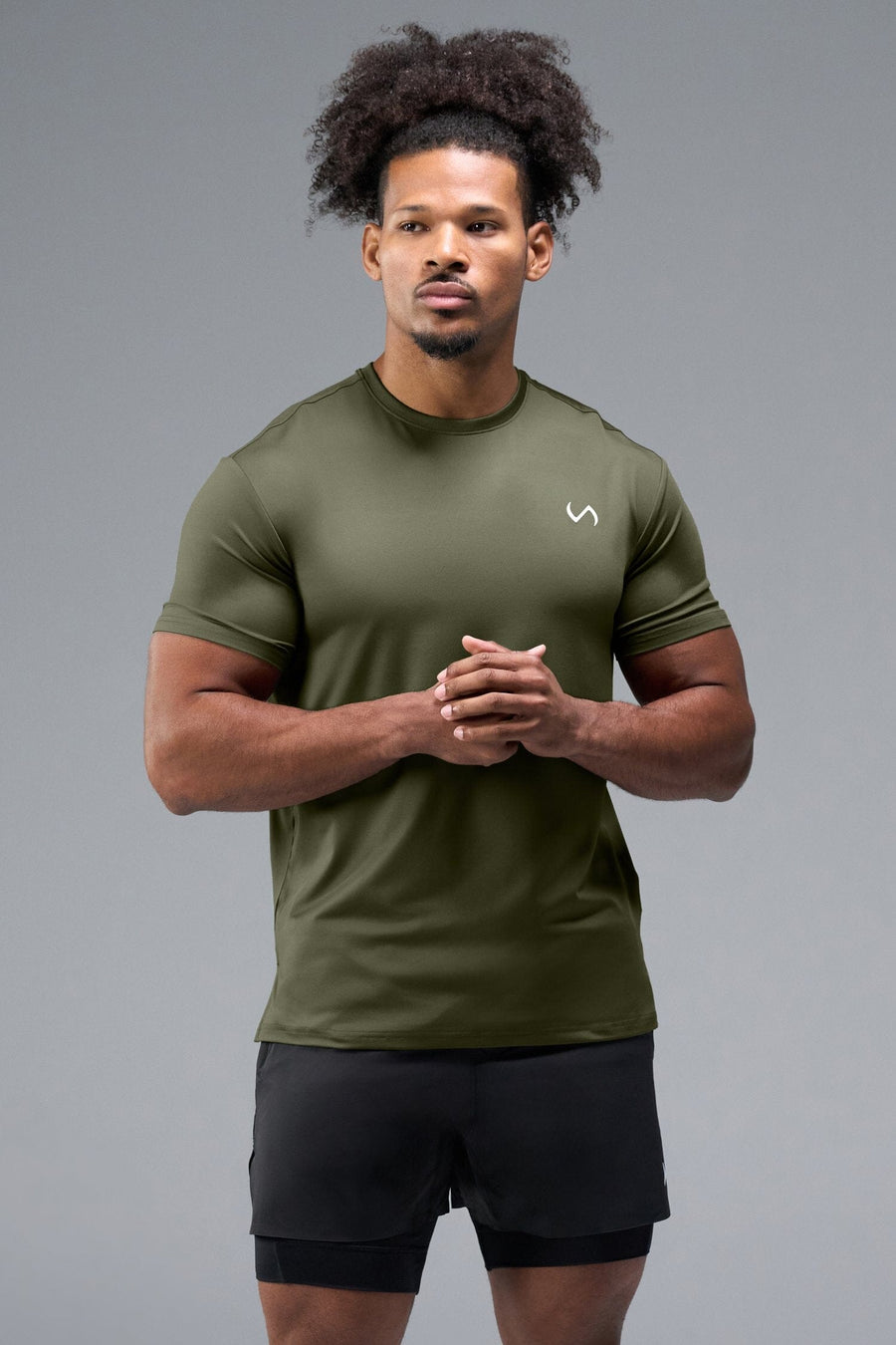 Front View of Green TLF Infi-Dry Swole Tee, crafted with our custom swole fit and utilizing our infi-dry fabric technology 