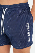 Front View of Deep Navy Train Like a Freak 5 Inch Mesh Shorts