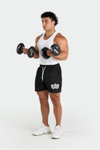 Front View of Black Train Like a Freak 5 Inch Mesh Shorts