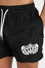 Front View of Black Train Like a Freak 5 Inch Mesh Shorts