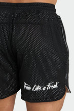 Back View of Black Train Like a Freak 5 Inch Mesh Shorts