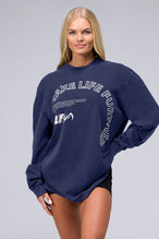 Front View Of Blue Stonewash TLF Unisex Arc Dura Cotton Oversized Long Sleeve