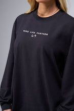 Front View Of Unisex Classic Cotton Luxe Oversized LS Tee in Black