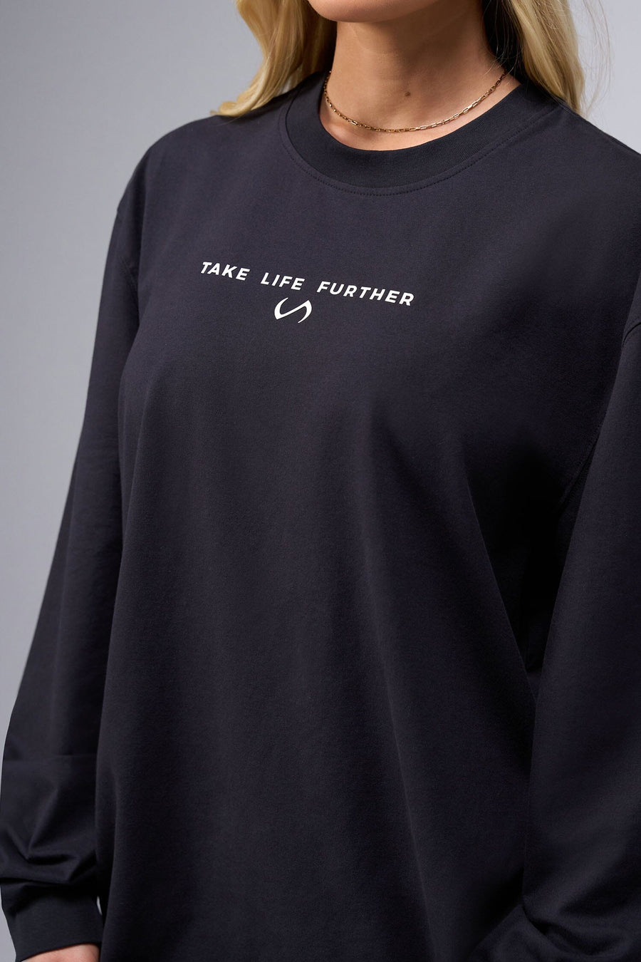 Front View Of Unisex Classic Cotton Luxe Oversized LS Tee in Black