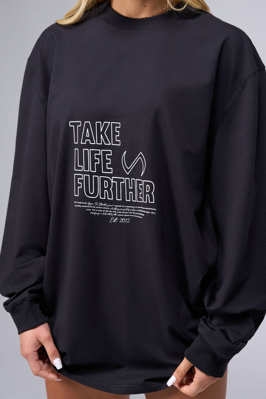 Front View Unisex Cotton Luxe Oversized Long Sleeve in Black