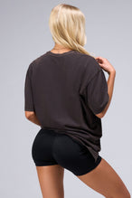 Back View of Black TLF Unisex Etched Dura Cotton Oversized Tee, durable, Oversized short sleeve shirt, for gym or street wear