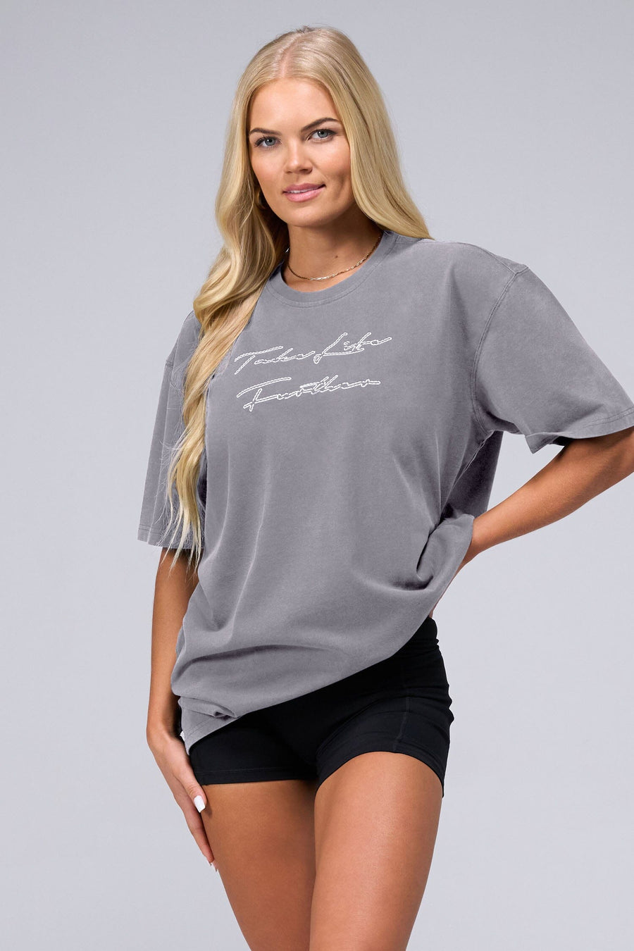 Front View of Quiet Shade TLF Unisex Etched Dura Cotton Oversized Tee, durable, Oversized short sleeve shirt, for gym or street wear