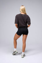 Back View of Black TLF Unisex Etched Dura Cotton Oversized Tee, durable, Oversized short sleeve shirt, for gym or street wear