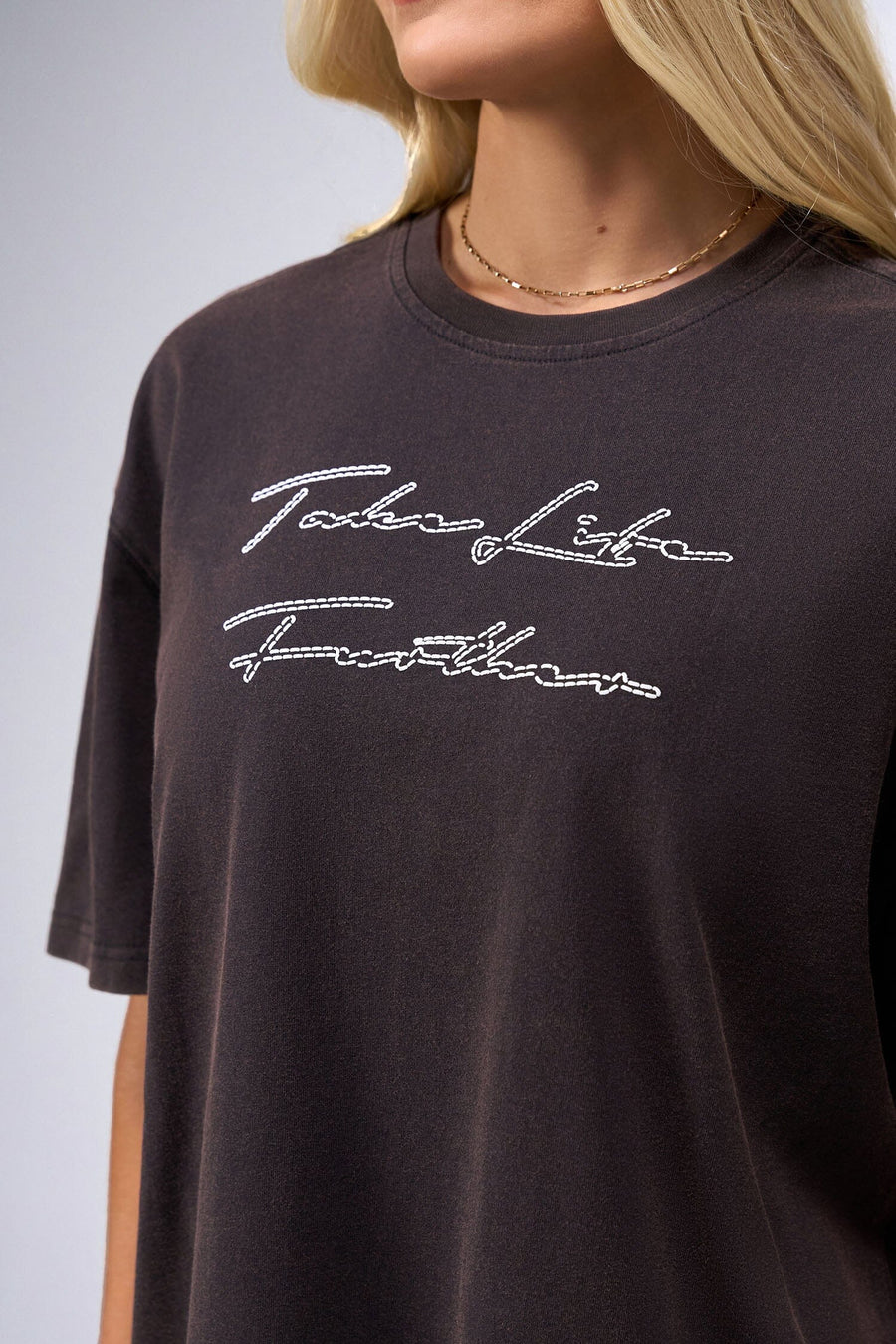 Detail Front View of Black TLF Unisex Etched Dura Cotton Oversized Tee, durable, Oversized short sleeve shirt, for gym or street wear