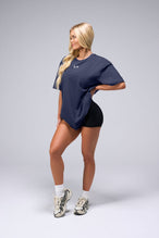 Front View Of Unisex Further Cotton Luxe Oversized Tee in Blue Nights