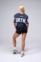 Back View Of Unisex Further Cotton Luxe Oversized Tee in Blue Nights
