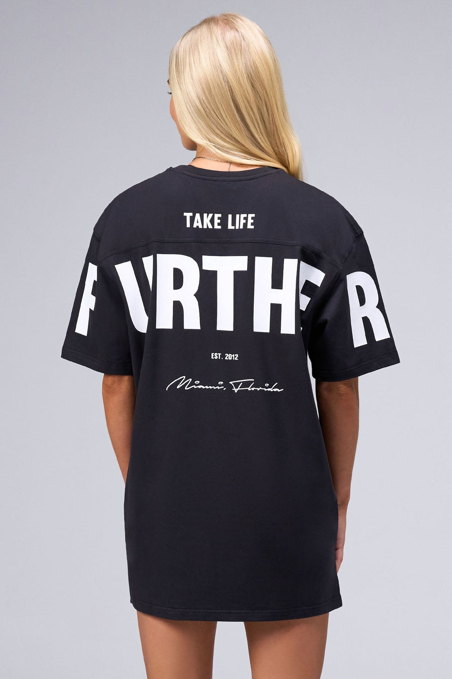 Back View Of Unisex Further Cotton Luxe Oversized Tee in Black