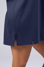 Zoomed Front View Of Unisex Further Cotton Luxe Oversized Tee in Blue Nights