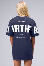 Back View Of Unisex Further Cotton Luxe Oversized Tee in Blue Nights