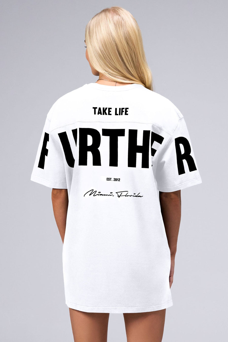 Back View Of Unisex Further Cotton Luxe Oversized Tee in White