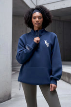 Front View of Blue TLF GTS Scuba Tech Quarter-Zip Pullover, featuring a ¼ zip pullover, sleek design and kangaroo pockets 