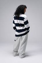 Back View Of TLF Unisex Long Sleeve Rugby Shirt White Navy