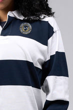 Front View Of TLF Unisex Long Sleeve Rugby Shirt White Navy