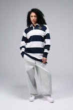 Front View Of TLF Unisex Long Sleeve Rugby Shirt White Navy