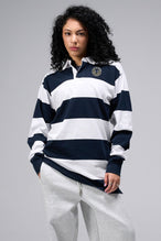 Front View Of TLF Unisex Long Sleeve Rugby Shirt White Navy