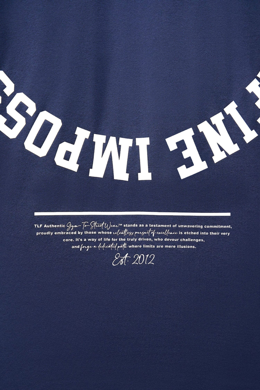 Detail Back View of Blue the TLF Redefine Original Cotton Luxe Oversized LS Tee that features a bold back graphic in an oversized fit. 