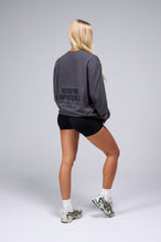 Back View Of Unisex Redefine Cotton Luxe Oversized Long Sleeve in Blackened Pearl