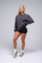 Front View Of Unisex Redefine Cotton Luxe Oversized Long Sleeve in Blackened Pearl