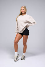 Front View Of Unisex Cotton Luxe Oversized Long Sleeve in Oat Milk