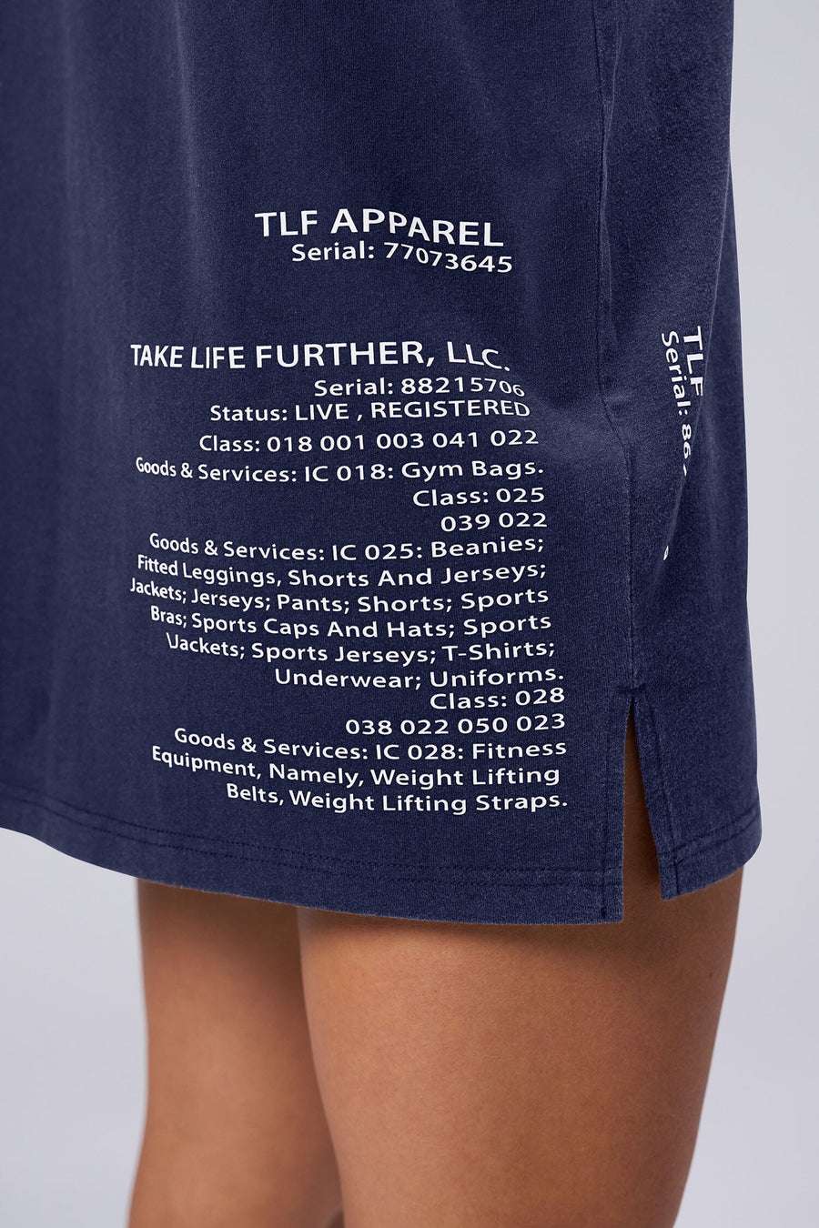 Detail Back View Of Blue Stonewash TLF Unisex TM Dura Cotton Oversized Tee