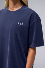 Detail Front View Of Blue Stonewash TLF Unisex TM Dura Cotton Oversized Tee