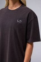 Detail Front View Of Black Stonewash TLF Unisex TM Dura Cotton Oversized Tee