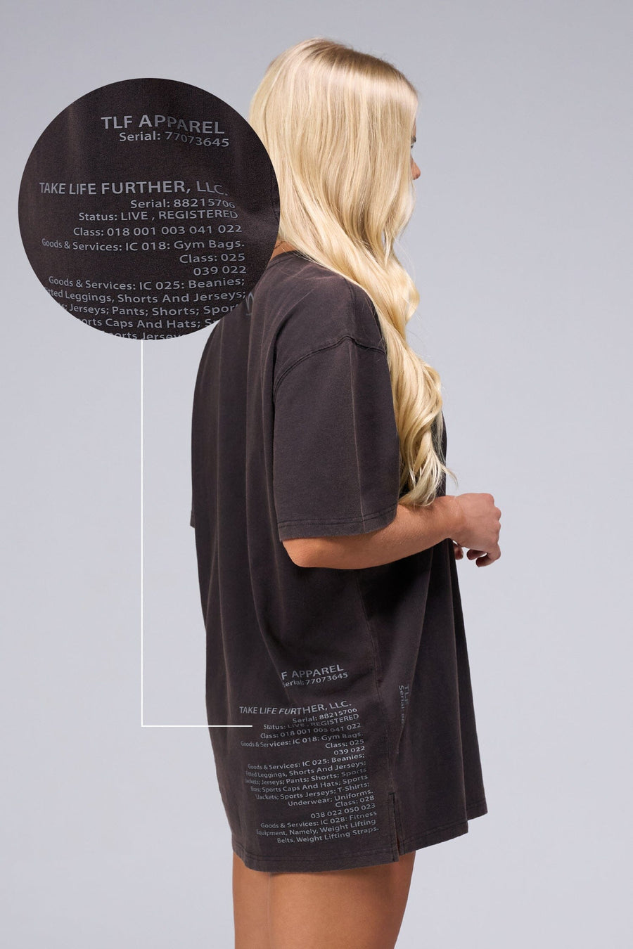 Back View Of Black Stonewash TLF Unisex TM Dura Cotton Oversized Tee